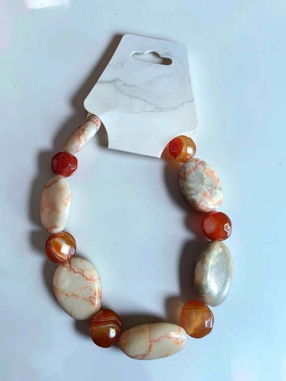 Faceted Carnelian & Marbled Jasper Beaded Stretch Bracelet